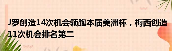 J罗创造14次机会领跑本届美洲杯，梅西创造11次机会排名第二