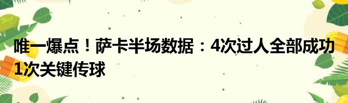 唯一爆点！萨卡半场数据：4次过人全部成功 1次关键传球