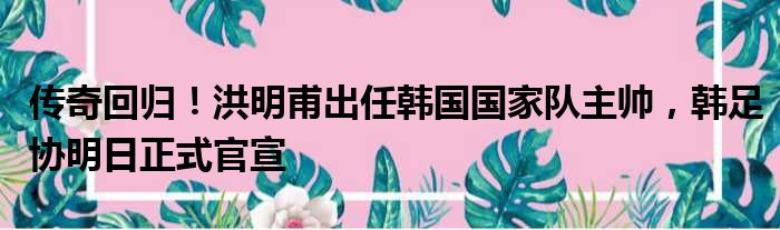 传奇回归！洪明甫出任韩国国家队主帅，韩足协明日正式官宣