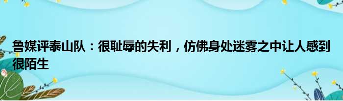 鲁媒评泰山队：很耻辱的失利，仿佛身处迷雾之中让人感到很陌生