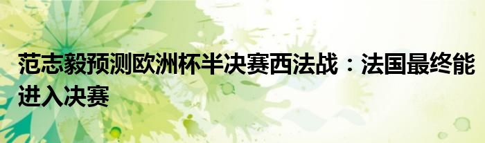 范志毅预测欧洲杯半决赛西法战：法国最终能进入决赛