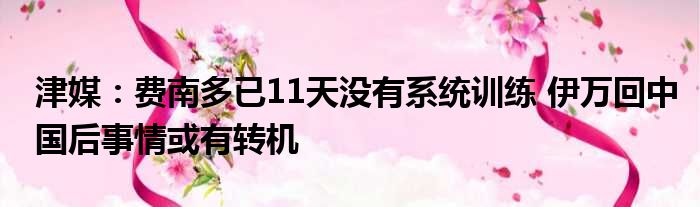 津媒：费南多已11天没有系统训练 伊万回中国后事情或有转机