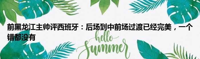 前黑龙江主帅评西班牙：后场到中前场过渡已经完美，一个错都没有