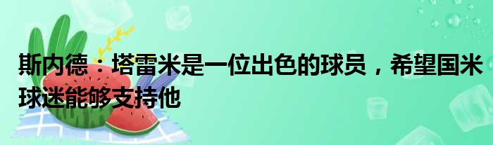 斯内德：塔雷米是一位出色的球员，希望国米球迷能够支持他