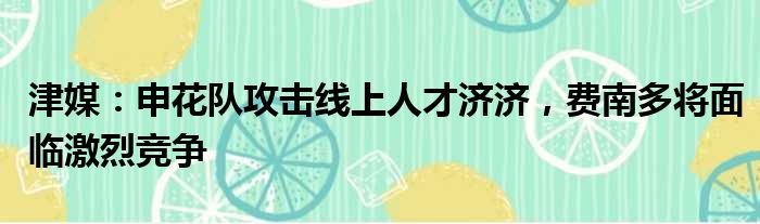 津媒：申花队攻击线上人才济济，费南多将面临激烈竞争