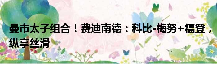 曼市太子组合！费迪南德：科比-梅努+福登，纵享丝滑