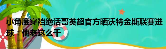 小角度穿裆绝活哥英超官方晒沃特金斯联赛进球：他老这么干