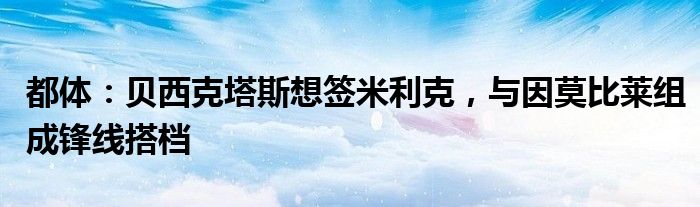 都体：贝西克塔斯想签米利克，与因莫比莱组成锋线搭档
