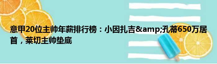 意甲20位主帅年薪排行榜：小因扎吉&孔蒂650万居首，莱切主帅垫底