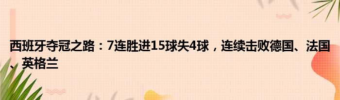 西班牙夺冠之路：7连胜进15球失4球，连续击败德国、法国、英格兰
