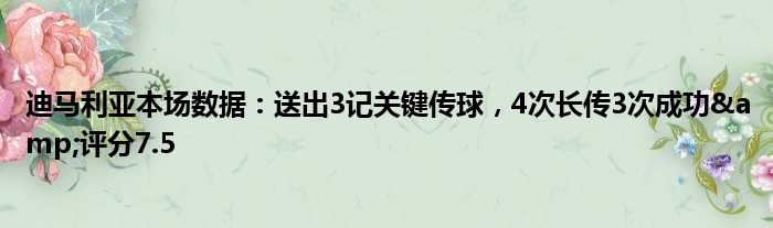 迪马利亚本场数据：送出3记关键传球，4次长传3次成功&评分7.5