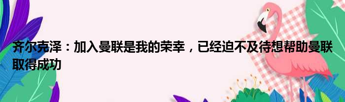 齐尔克泽：加入曼联是我的荣幸，已经迫不及待想帮助曼联取得成功