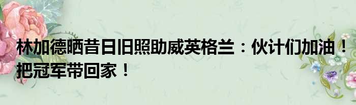 林加德晒昔日旧照助威英格兰：伙计们加油！把冠军带回家！
