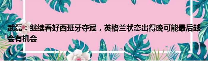 武磊：继续看好西班牙夺冠，英格兰状态出得晚可能最后越会有机会