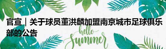 官宣｜关于球员董洪麟加盟南京城市足球俱乐部的公告