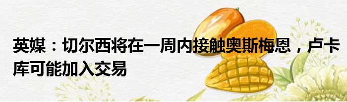 英媒：切尔西将在一周内接触奥斯梅恩，卢卡库可能加入交易
