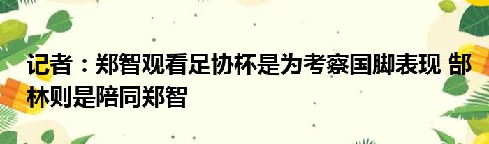 记者：郑智观看足协杯是为考察国脚表现 郜林则是陪同郑智