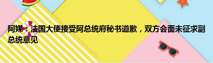 阿媒：法国大使接受阿总统府秘书道歉，双方会面未征求副总统意见
