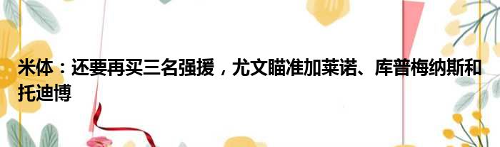 米体：还要再买三名强援，尤文瞄准加莱诺、库普梅纳斯和托迪博