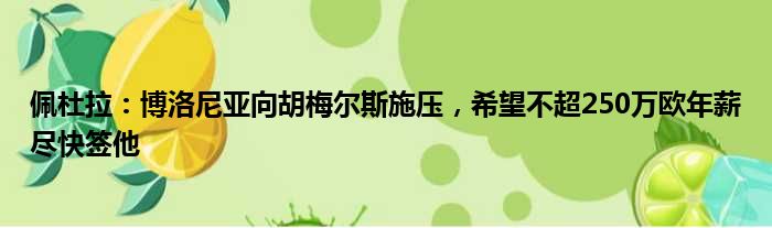 佩杜拉：博洛尼亚向胡梅尔斯施压，希望不超250万欧年薪尽快签他