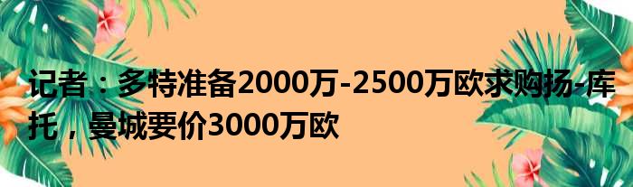 记者：多特准备2000万-2500万欧求购扬-库托，曼城要价3000万欧