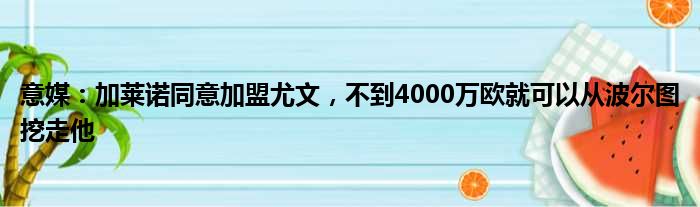 意媒：加莱诺同意加盟尤文，不到4000万欧就可以从波尔图挖走他