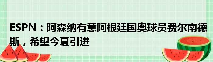 ESPN：阿森纳有意阿根廷国奥球员费尔南德斯，希望今夏引进