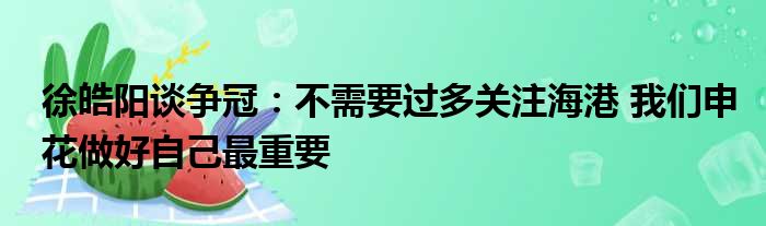 徐皓阳谈争冠：不需要过多关注海港 我们申花做好自己最重要