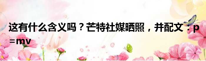 这有什么含义吗？芒特社媒晒照，并配文：p=mv