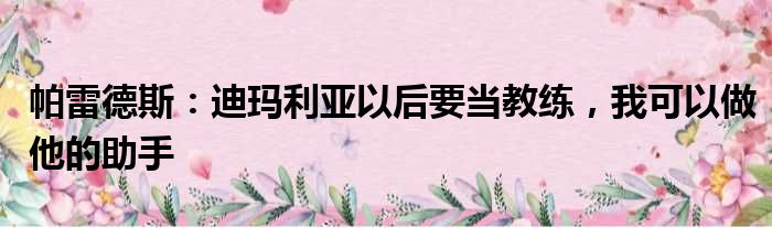 帕雷德斯：迪玛利亚以后要当教练，我可以做他的助手