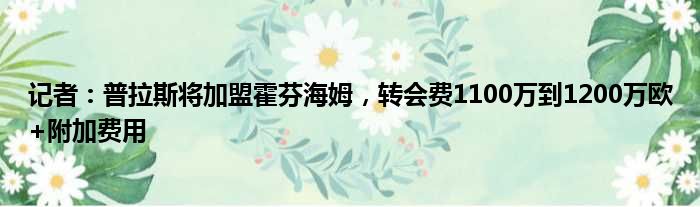 记者：普拉斯将加盟霍芬海姆，转会费1100万到1200万欧+附加费用