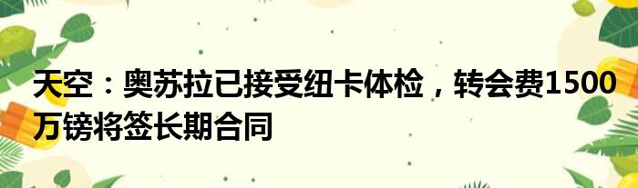 天空：奥苏拉已接受纽卡体检，转会费1500万镑将签长期合同