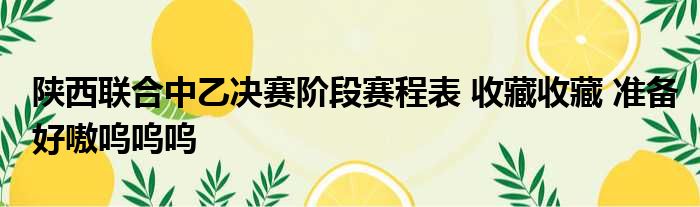 陕西联合中乙决赛阶段赛程表 收藏收藏 准备好嗷呜呜呜