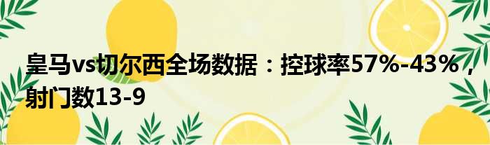 皇马vs切尔西全场数据：控球率57%-43%，射门数13-9