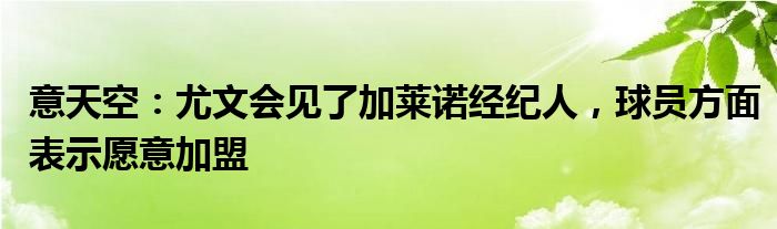 意天空：尤文会见了加莱诺经纪人，球员方面表示愿意加盟