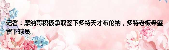 记者：摩纳哥积极争取签下多特天才布伦纳，多特老板希望留下球员