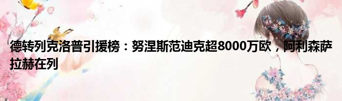 德转列克洛普引援榜：努涅斯范迪克超8000万欧，阿利森萨拉赫在列