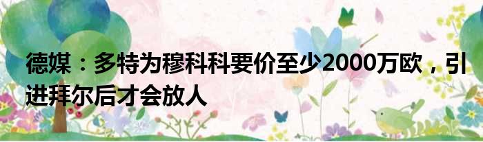 德媒：多特为穆科科要价至少2000万欧，引进拜尔后才会放人