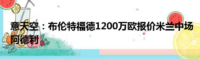 意天空：布伦特福德1200万欧报价米兰中场阿德利