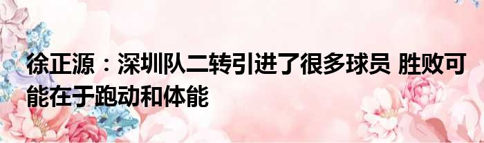 徐正源：深圳队二转引进了很多球员 胜败可能在于跑动和体能