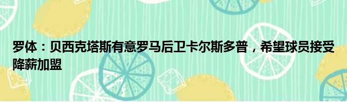 罗体：贝西克塔斯有意罗马后卫卡尔斯多普，希望球员接受降薪加盟