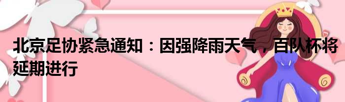 北京足协紧急通知：因强降雨天气，百队杯将延期进行