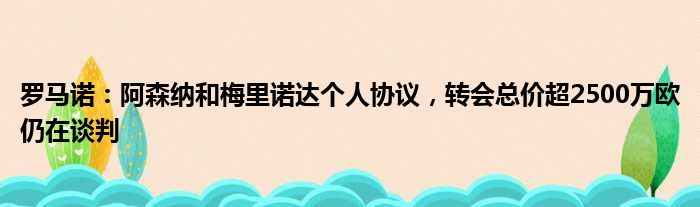 罗马诺：阿森纳和梅里诺达个人协议，转会总价超2500万欧仍在谈判