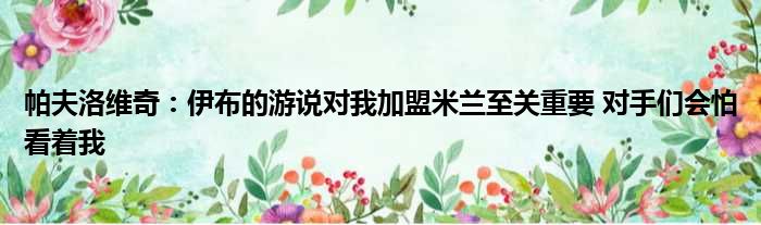 帕夫洛维奇：伊布的游说对我加盟米兰至关重要 对手们会怕看着我
