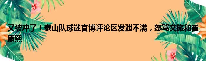 又被冲了！泰山队球迷官博评论区发泄不满，怒骂文旅和崔康熙
