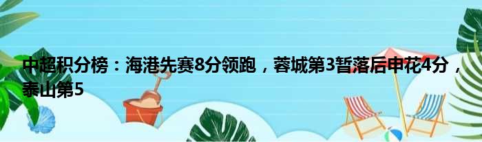 中超积分榜：海港先赛8分领跑，蓉城第3暂落后申花4分，泰山第5
