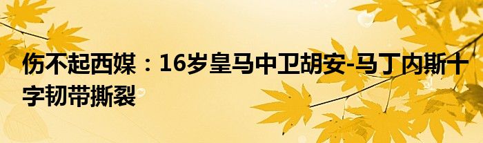 伤不起西媒：16岁皇马中卫胡安-马丁内斯十字韧带撕裂