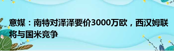 意媒：南特对泽泽要价3000万欧，西汉姆联将与国米竞争