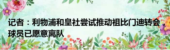 记者：利物浦和皇社尝试推动祖比门迪转会，球员已愿意离队
