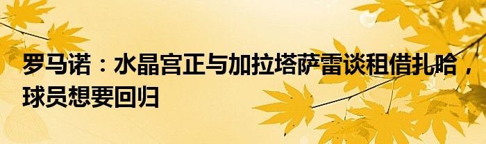 罗马诺：水晶宫正与加拉塔萨雷谈租借扎哈，球员想要回归
